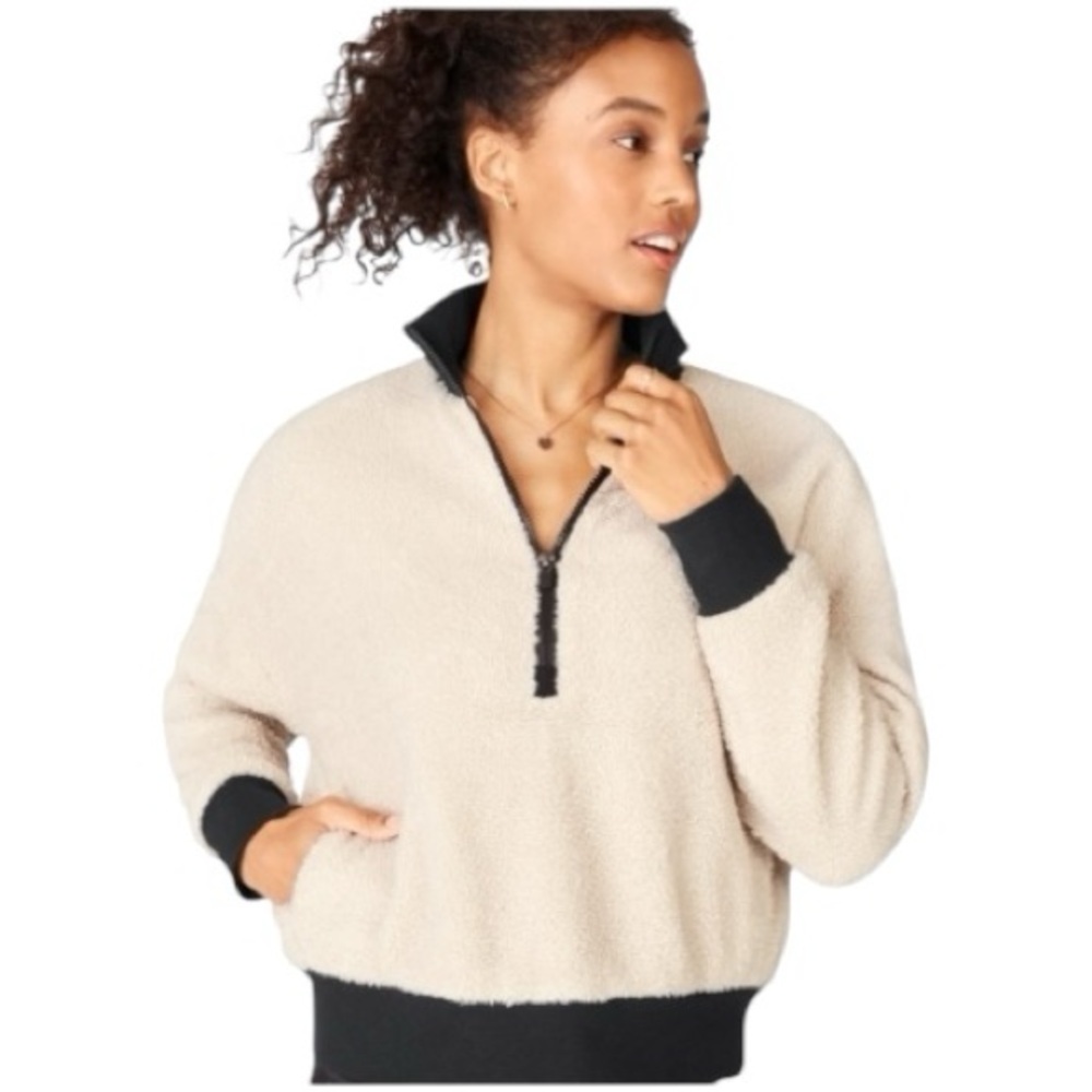 Fabletics Dream Polar Fleece Half Zip Teddy Sherpa Pullover Jacket Cream L EUC